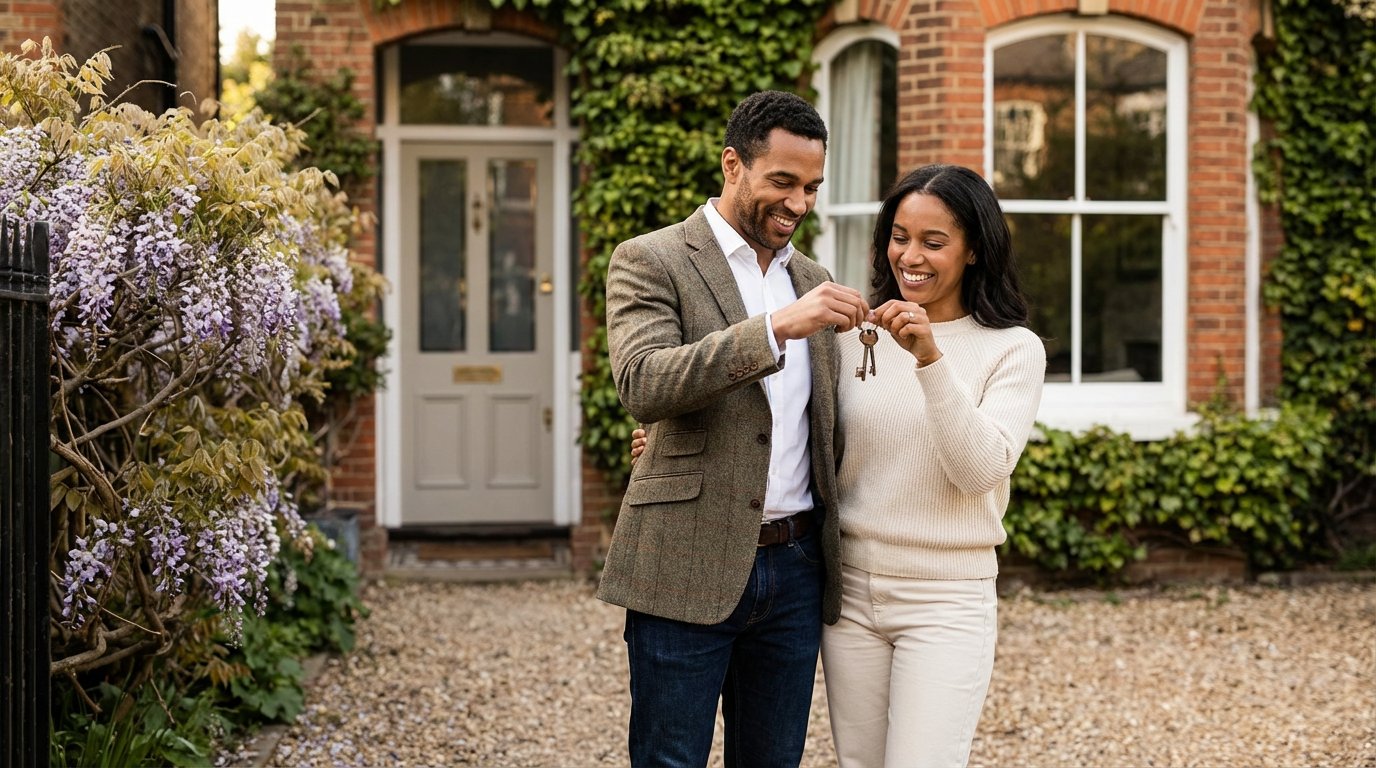 Couple receiving keys to their new home